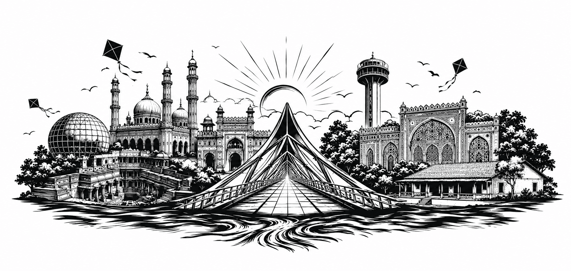 Ahmedabad skyline illustration