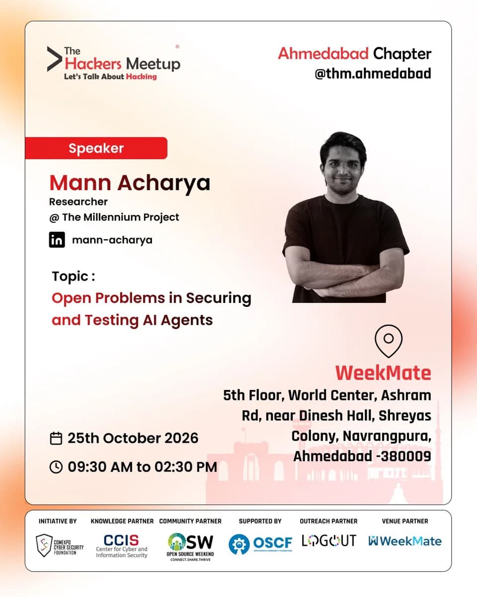 Event poster for Open Problems in Securing and Testing AI Agents